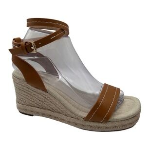 Cushionaire Chico Wedge Sandals Women's 7W,Brown Espadrille Ankle Strap,NEW/DEF.